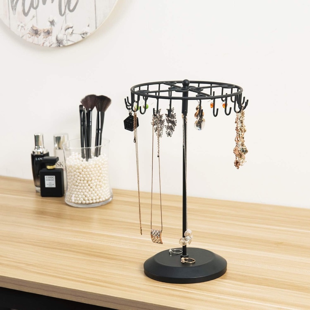 black metal freestanding rotating necklace stand
